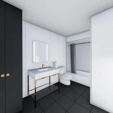 rendering of bathroom at 101 dupont place wilmington de